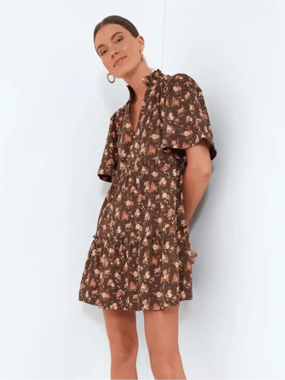 Tuckernuck Crawford Mini Dress Rosewood Chintz Floral Swing Flutter Sleeve XS